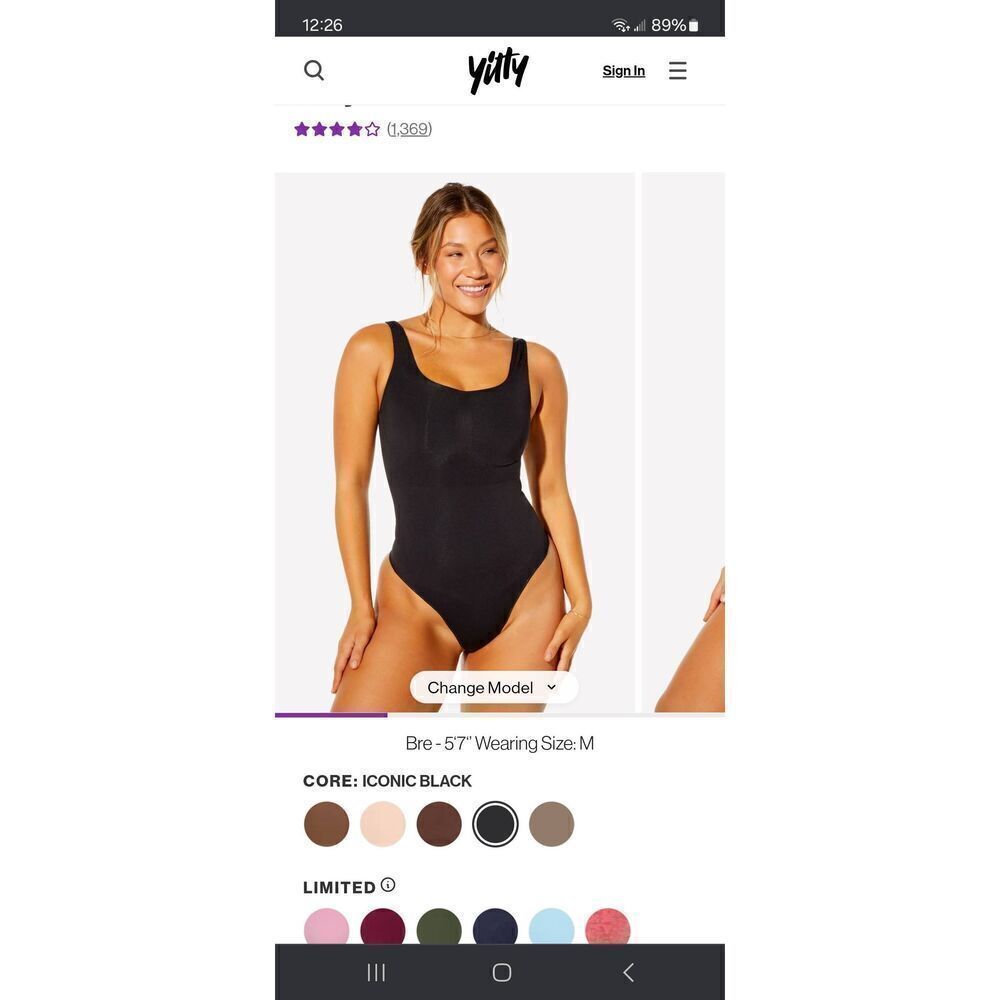 New 3X-4X Fabletics Yitty Iconic Black Nearly Naked Shaping Thong Bodysuit NWOT